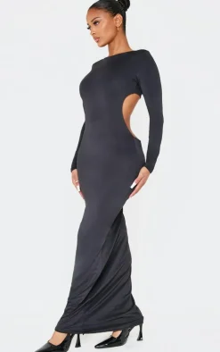 Shape Black Sculpt Long Sleeve Twist Open Back Maxi Dress