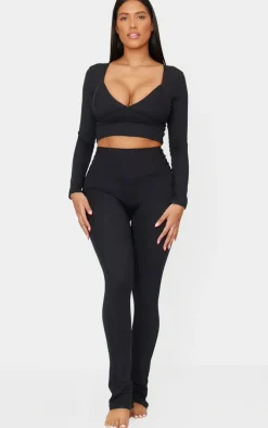 Shape Black Sculpt Plunge Front Long Sleeve Top
