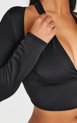 Shape Black Sculpt Plunge Front Halter Off Shoulder Top