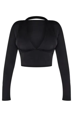 Shape Black Sculpt Plunge Front Halter Off Shoulder Top