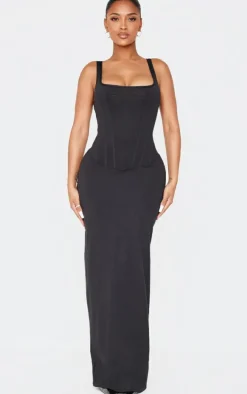 Shape Black Sculpt Square Neck Corseted Maxi Dress.
