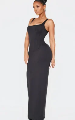 Shape Black Sculpt Square Neck Corseted Maxi Dress.