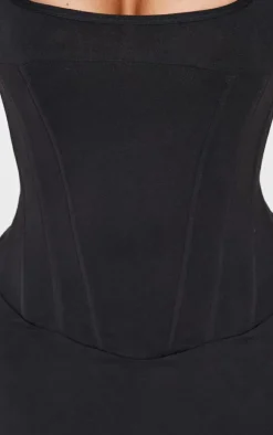 Shape Black Sculpt Square Neck Corseted Maxi Dress.