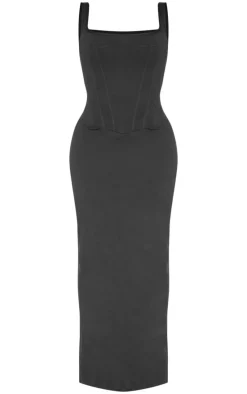 Shape Black Sculpt Square Neck Corseted Maxi Dress.
