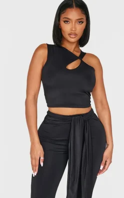 Shape Black Sculpt Twist Shoulder Crop Top