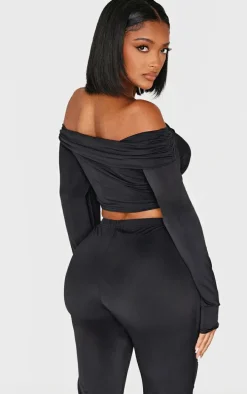 Shape Black Sculpt Wrap Bardot Long Sleeve Top