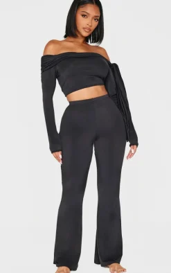 Shape Black Sculpt Wrap Bardot Long Sleeve Top