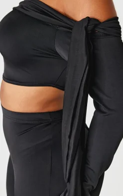 Shape Black Sculpt Wrap Bardot Long Sleeve Top