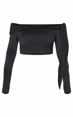 Shape Black Sculpt Wrap Bardot Long Sleeve Top