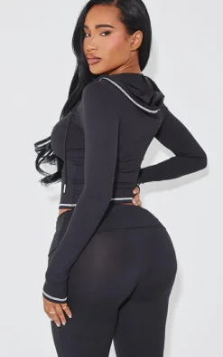 Shape Black Sculpted Contrast Stitch Zip Through Hoodie