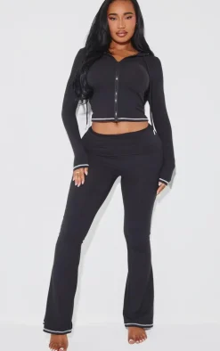 Shape Black Sculpted Contrast Stitch Zip Through Hoodie