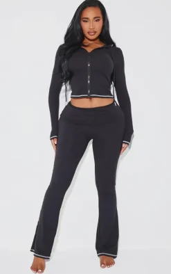 Shape Black Sculpted Contrast Stitch Foldover Waist Flare Pants