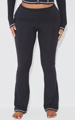 Shape Black Sculpted Contrast Stitch Foldover Waist Flare Pants