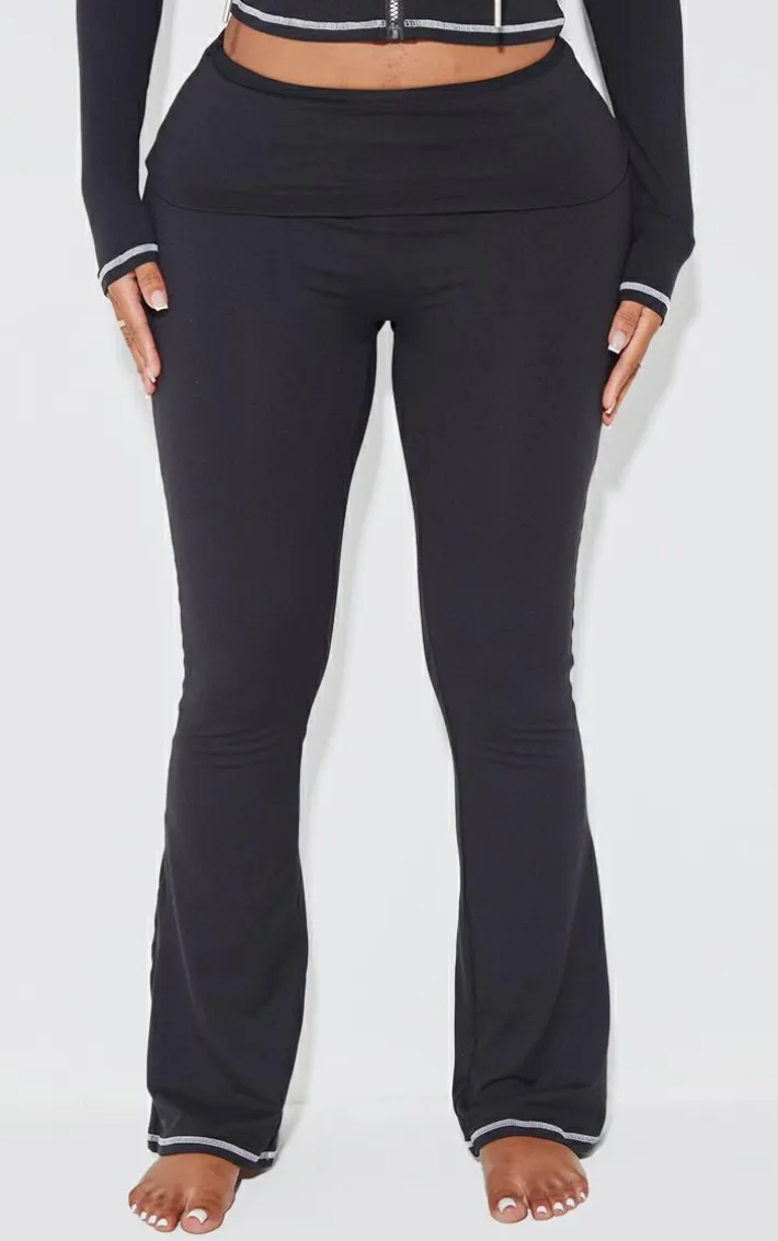Shape Black Sculpted Contrast Stitch Foldover Waist Flare Pants