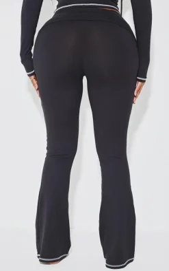 Shape Black Sculpted Contrast Stitch Foldover Waist Flare Pants
