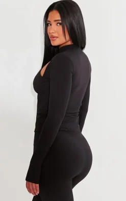 Shape Black Sculpted Cut Out Bralette Detail Long Sleeve Top