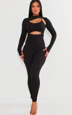 Shape Black Sculpted Cut Out Bralette Detail Long Sleeve Top