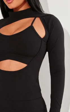 Shape Black Sculpted Cut Out Bralette Detail Long Sleeve Top