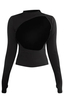 Shape Black Sculpted Cut Out Bralette Detail Long Sleeve Top