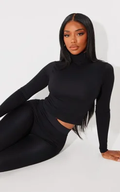 Shape Black Sculpted High Neck Long Sleeve Top