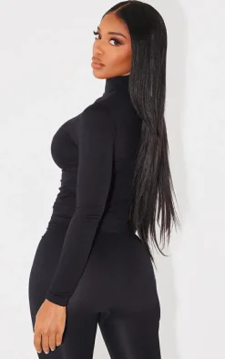 Shape Black Sculpted High Neck Long Sleeve Top