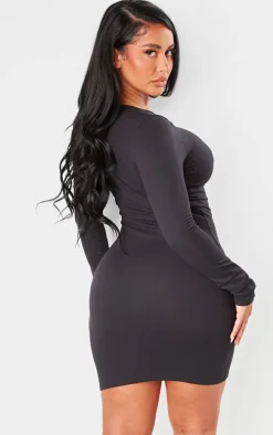 Shape Black Sculpted Long Sleeve Bodycon Dress