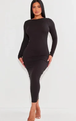 Shape Black Sculpted Long Sleeve Low Back Maxi Dress