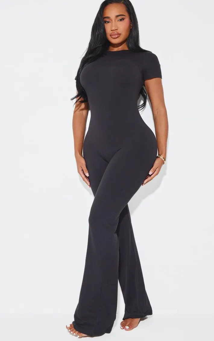 Shape Black Sculpted Short Sleeve Jumpsuit