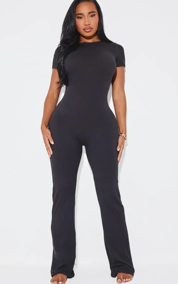 Shape Black Sculpted Short Sleeve Jumpsuit