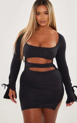 Shape Black Sculpted Square Neck Cut Out Mini Dress