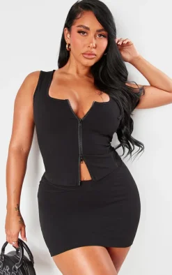 Shape Black Sculpted Square Neck Zip Top