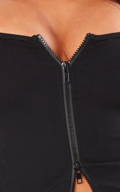 Shape Black Sculpted Square Neck Zip Top