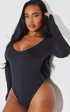 Shape Black Sculpted V Neck Long Sleeve Bodysuit