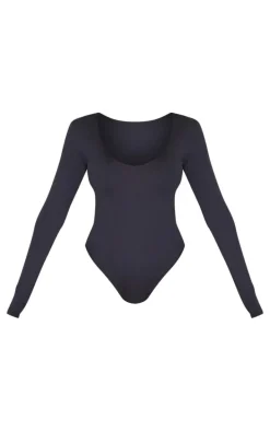 Shape Black Sculpted V Neck Long Sleeve Bodysuit