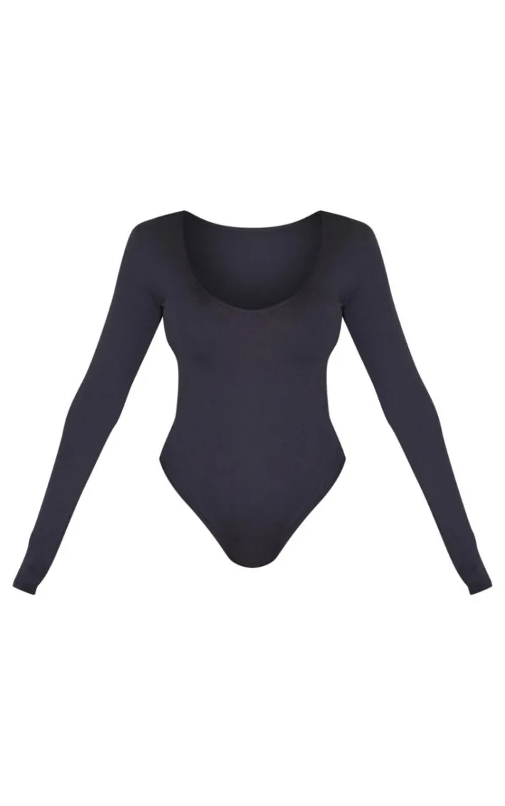 Shape Black Sculpted V Neck Long Sleeve Bodysuit