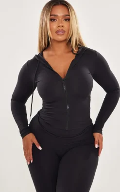 Shape Black Sculpted Zip Through Hoodie