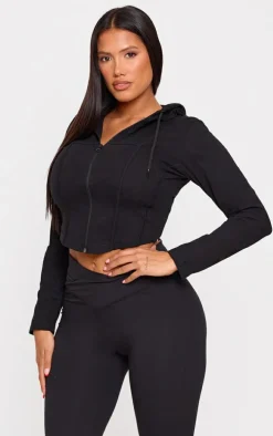 Shape Black Seam Detail Sculpted Zip Through Jacket