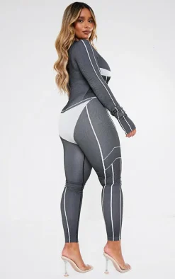 Shape Black Seamless Contrast Long Sleeve Zip Through Jumpsuit
