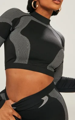 Shape Black Seamless Contrast Detail Long Sleeve Crop Top