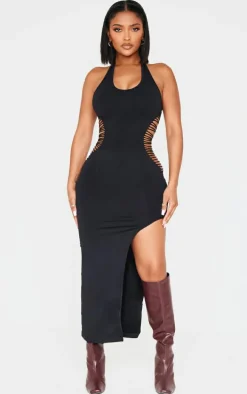 Shape Black Seamless Ladder Cut Out Halterneck Midaxi Dress