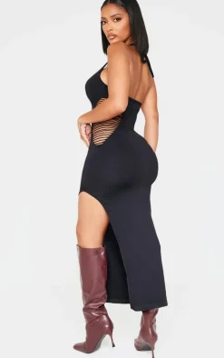 Shape Black Seamless Ladder Cut Out Halterneck Midaxi Dress