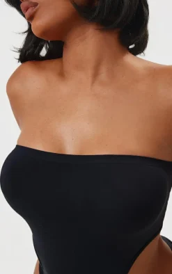 Shape Black Seamless Open Back Bandeau Bodysuit