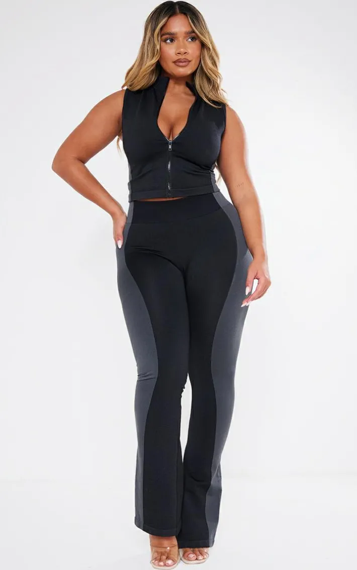 Shape Black Seamless Zip Through Sleeveless Top