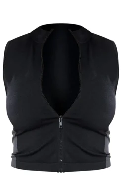 Shape Black Seamless Zip Through Sleeveless Top