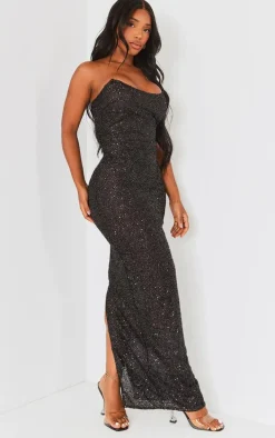 Shape Black Sequin Bandeau Maxi Dress
