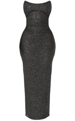 Shape Black Sequin Bandeau Maxi Dress
