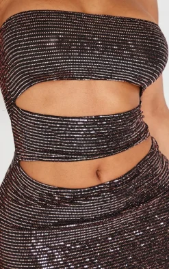 Shape Black Sequin Bandeau Slash Front Maxi Dress