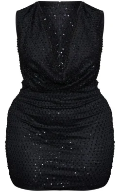 Shape Black Sequin Cowl Neck Bodycon Dress