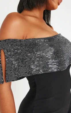 Shape Black Sequin Fold Over Asymmetric Mini Dress