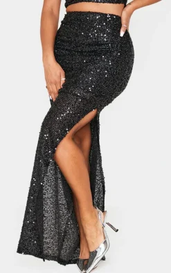 Shape Black Sequin Maxi Skirt